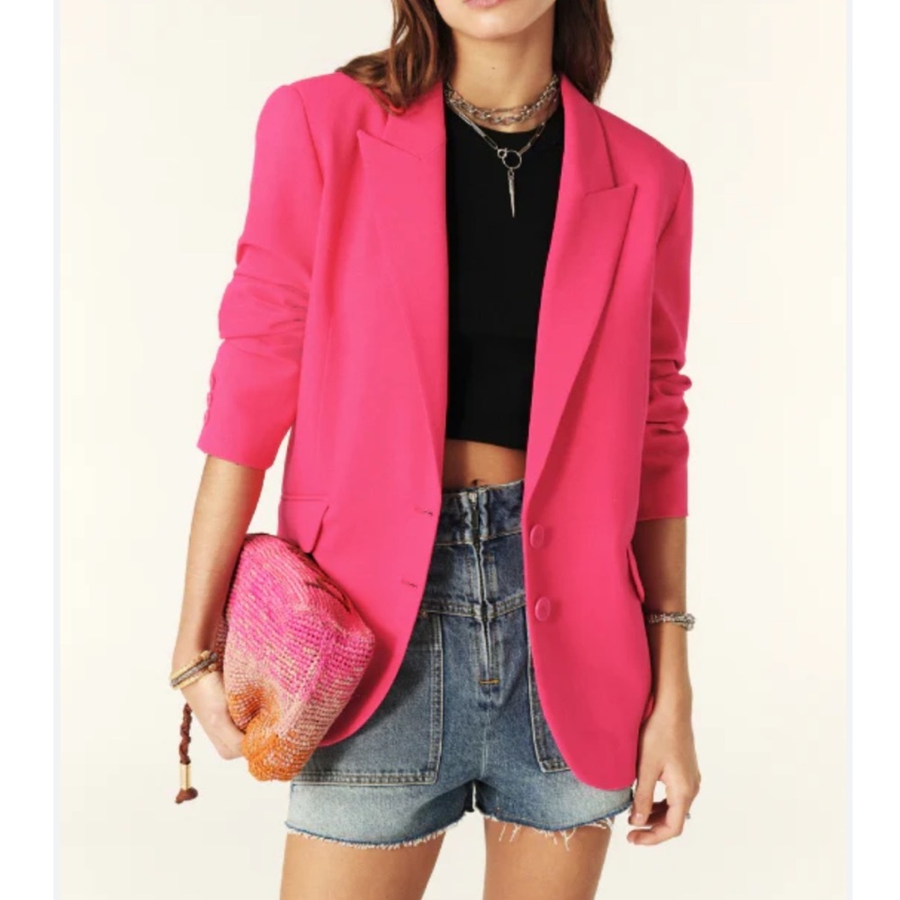 NEW BA&SH Cher Oversized Blazer Fuchsia Menswear Inspired Jacket Feminine Office